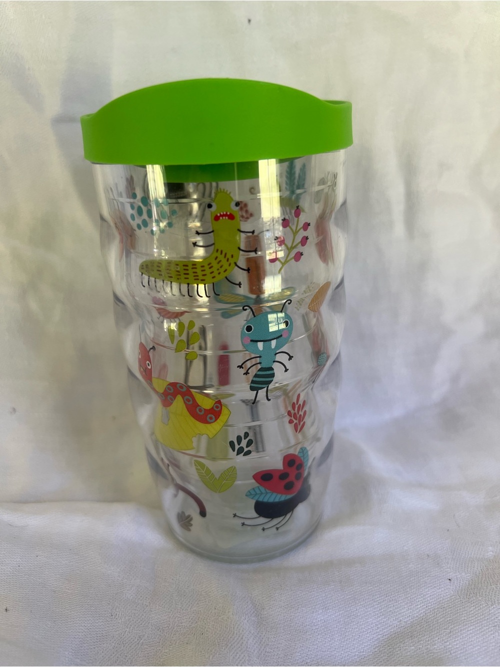 tervis Clear Tumbler with Lime Green Lid and Colorful Bug Designs